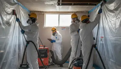 Mold removal technician inspecting water damage in a Menifee, CA home