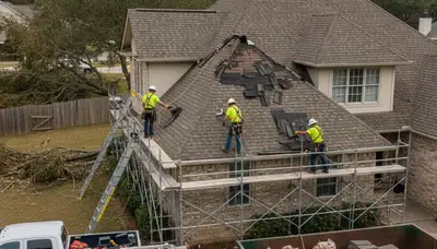 Storm damage restoration crew repairing water damage in Menifee, CA home
