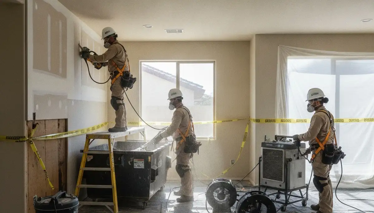 Water damage restoration team in Menifee, CA providing emergency cleanup and drying services